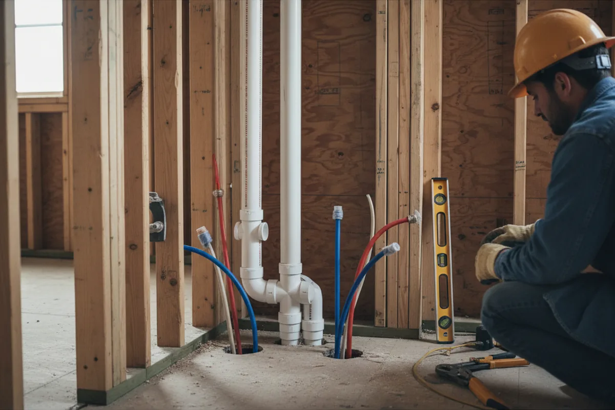 Drain and supply rough-in during Sump Pump Repair in East Rutherford